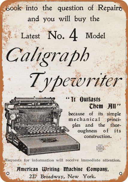 1897 Caligraph Typewriter - Metal Sign