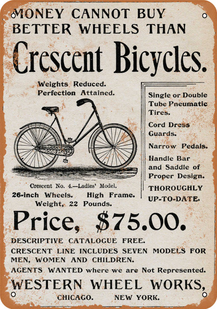 1895 Crescent Bicycles - Metal Sign
