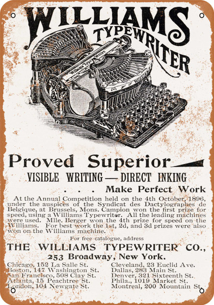 1896 Williams Typewriter - Metal Sign