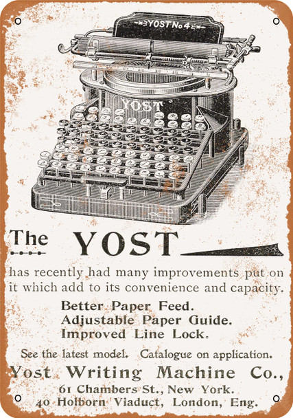 1896 Yost Typewriters - Metal Sign