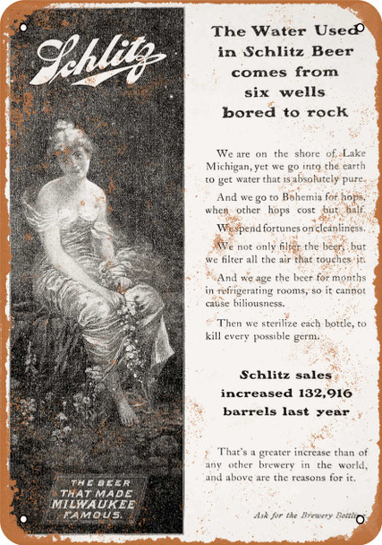 1903 Schlitz Beer Water - Metal Sign