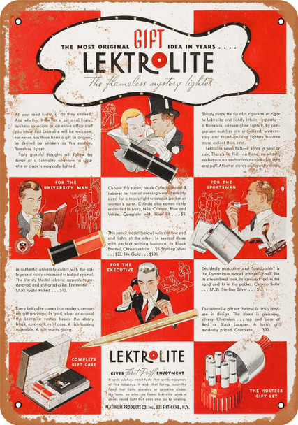 1933 Lektrolite Flameless Lighter - Metal Sign