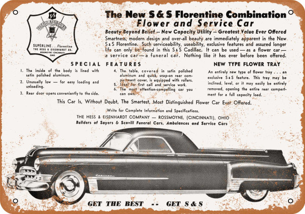 1949 S&S Flower and Service Car - Metal Sign