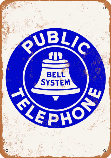 Bell System Public Telephone White Blue - Metal Sign