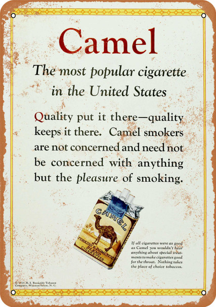1927 Camel Cigarettes Most Popular in USA - Metal Sign