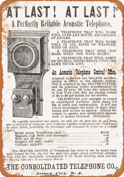 1886 Acoustic Telephones - Metal Sign