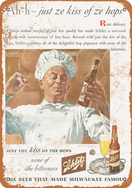 1944 Schlitz Beer Kiss of Hops - Metal Sign