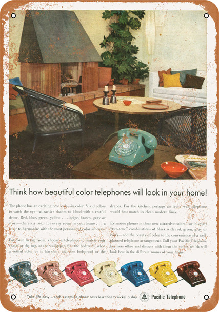 1955 Pacific Telephone Colored Phones - Metal Sign