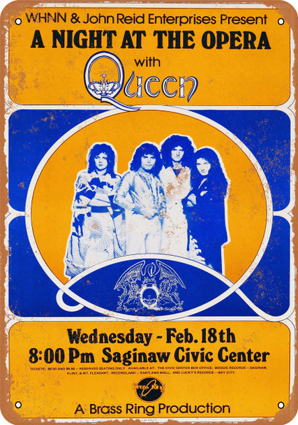 1976 Queen A Night at the Opera in Saginaw - Metal Sign 1976 Queen A Night at the Opera in Saginaw - Metal Sign