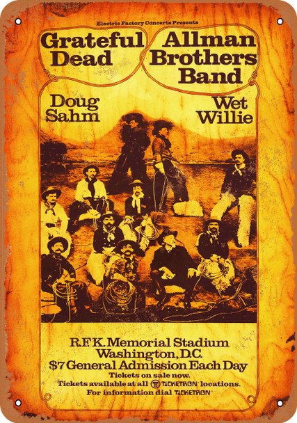 1973 Grateful Dead & Allman Bros. Wash DC - Metal Sign