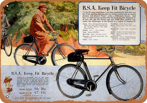 1938 BSA Keep Fit Bicycles - Metal Sign