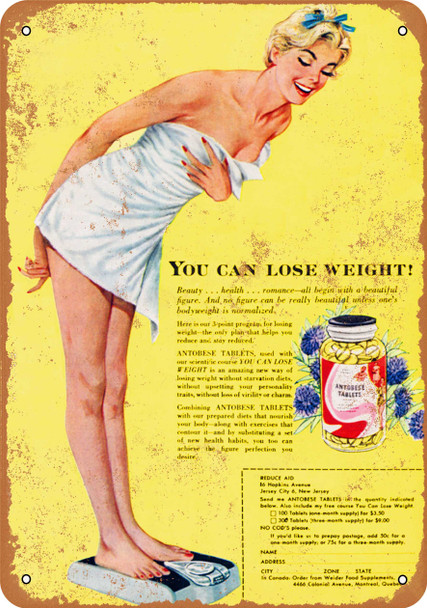 1957 Antiobese Tablets - Metal Sign