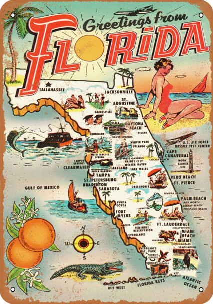 1954 Greetings from Florida - Metal Sign