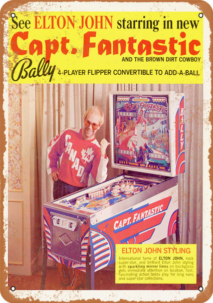 1976 Elton John for Bally Pinball Machines - Metal Sign