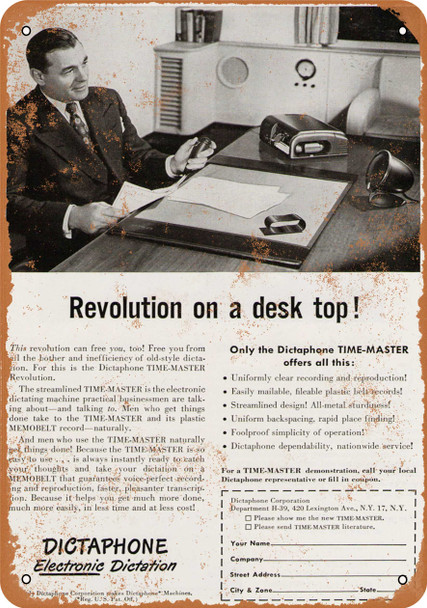 1949 Dictaphone Electronic Dictation - Metal Sign