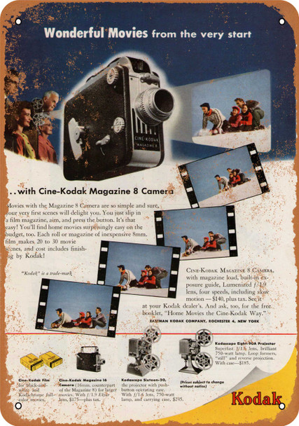 1949 Kodak 8mm Film Cameras - Metal Sign