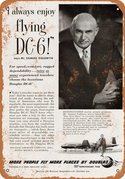 1950 Samuel Goldwyn for Douglas DC-6 - Metal Sign