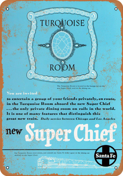 1950 Santa Fe Super Chief Turquoise Room - Metal Sign