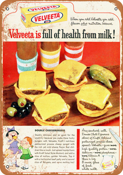 1964 Kraft Velveeta Cheeseburgers - Metal Sign
