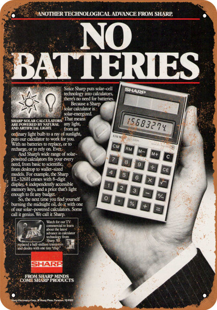 1983 Sharp Solar Powered Calculator - Metal Sign