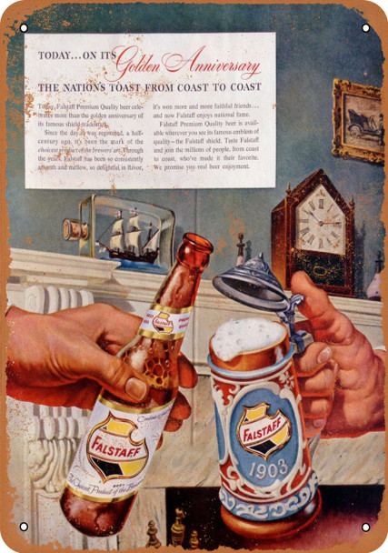 1953 Falstaff Beer 50th Anniversary - Metal Sign
