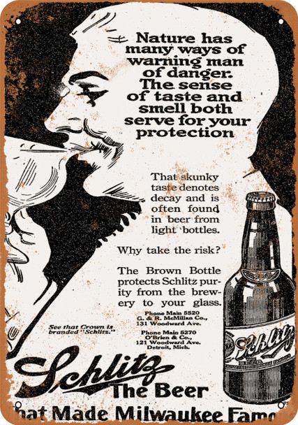 1914 Schlitz Beer and Brown Glass - Metal Sign