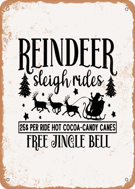 Reindeer Sleigh Rides Hot Cocoa Candy Canes Jingle Bell  - Metal Sign