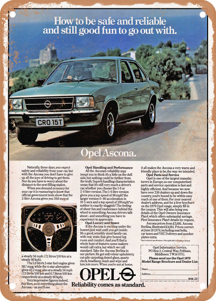 1979 Opel Ascona How to be Safe and Reliable and Still Good Fun to Go Out With Vintage Ad - Metal Sign