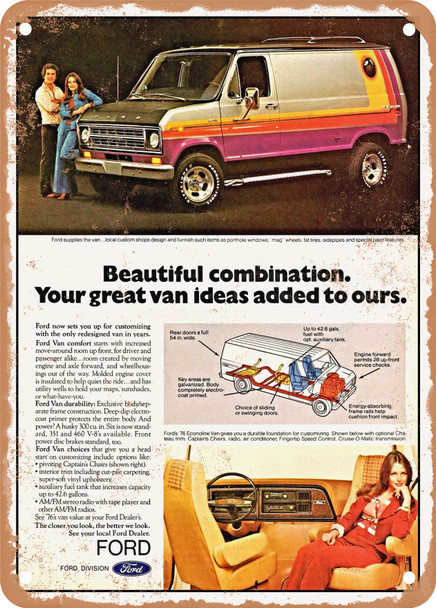1976 Ford Econoline Van Vintage Ad - Metal Sign