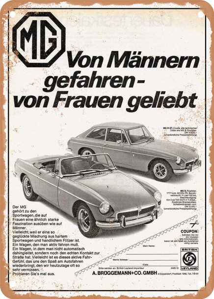 1974 MGB and MGB GT Germany Vintage Ad - Metal Sign