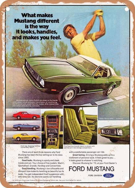 1973 Ford Mustang Grande Vintage Ad - Metal Sign