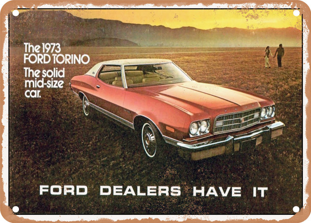 1973 Ford Gran Torino 2 Door Hardtop Vintage Ad - Metal Sign