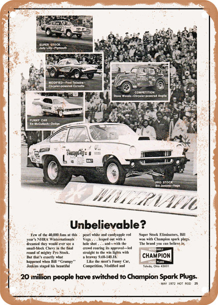 1972 Unbelievable Champion Vintage Ad - Metal Sign