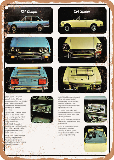1972 Fiat 124 Coupe Spider Accessories Vintage Ad - Metal Sign
