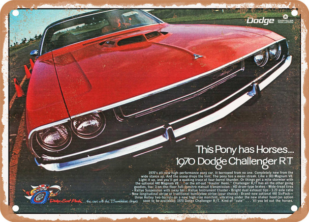 1970 Dodge Challenger R T Vintage Ad - Metal Sign