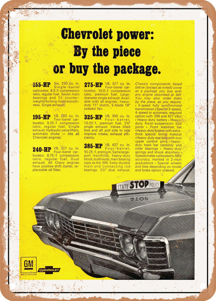 1967 Chevy Police Car Vintage Ad - Metal Sign