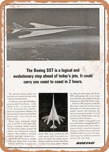 1965 The Boeing SST Is a Logical and Evolutionary Step Ahead of Todays Jets Vintage Ad - Metal Sign
