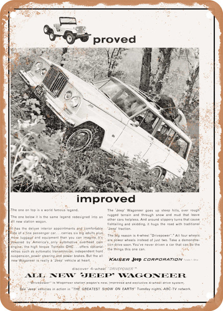 1964 Jeep Wagoneer Proved Improved Vintage Ad - Metal Sign
