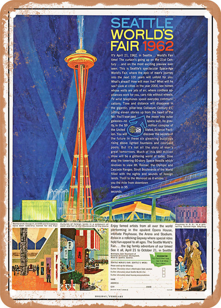 1962 Seattle Worlds Fair 1963 Vintage Ad - Metal Sign