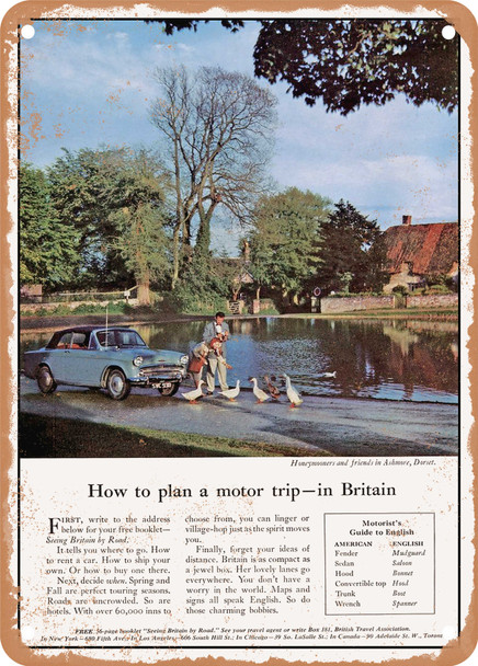 1960 How to Plan a Motor Trip in Britain Vintage Ad - Metal Sign