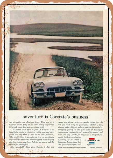 1960 Chevy Corvette Adventure Is Corvettes Business Vintage Ad - Metal Sign