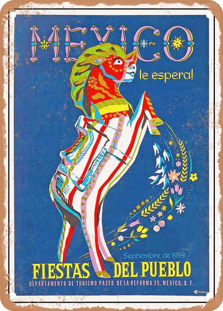 1959 Mexico awaits with its people's festivals Vintage Ad - Metal Sign