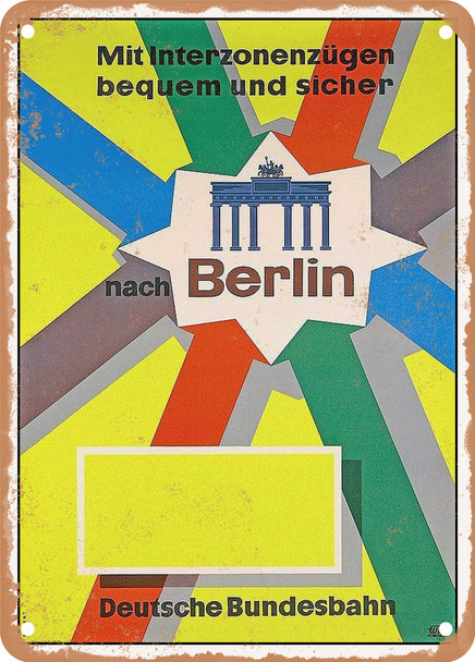 1958 Comfortable and safe to Berlin with Interzone trains, Deutsche Bundesbahn Vintage Ad - Metal Sign