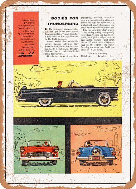 1956 Budd Bodies for Thunderbird Vintage Ad - Metal Sign