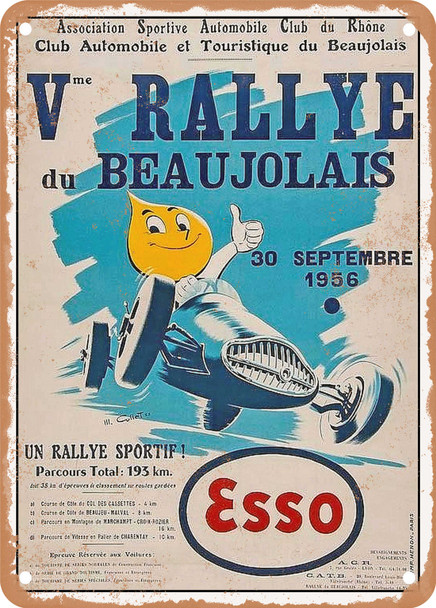 1956 16th Beaujolais Rally A Sporting Rally Total Course 193km ESSO Vintage Ad 2 - Metal Sign
