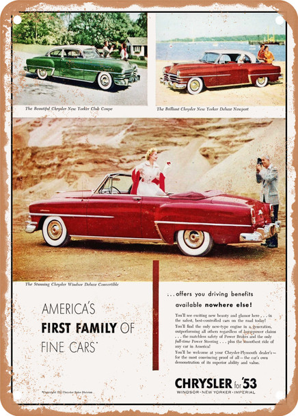 1953 Chrysler New Yorker Club Coupe Newport and Windsor Convertible Vintage Ad - Metal Sign
