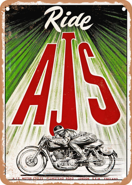 1950 Ride AJS Vintage Ad - Metal Sign