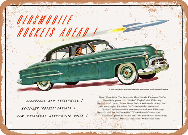 1950 Oldsmobile Futuramic 98 Oldsmobile Rockets Ahead Vintage Ad - Metal Sign