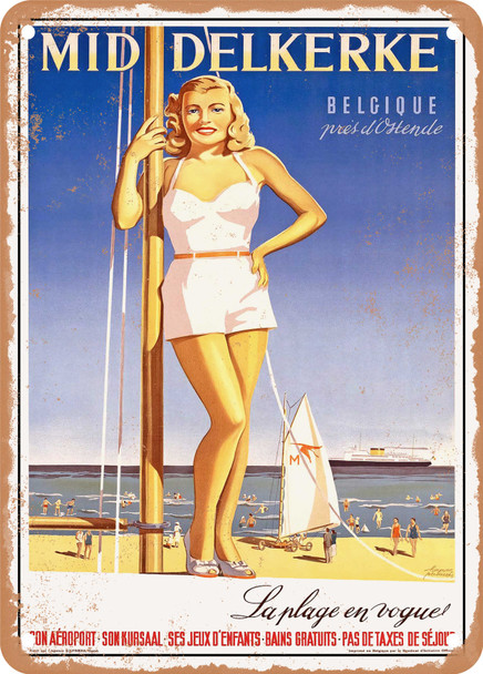 1950 Middelkerke, Belgium The Fashionable Beach Vintage Ad - Metal Sign