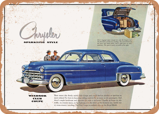1950 Chrysler Windsor Club Coupe Vintage Ad - Metal Sign